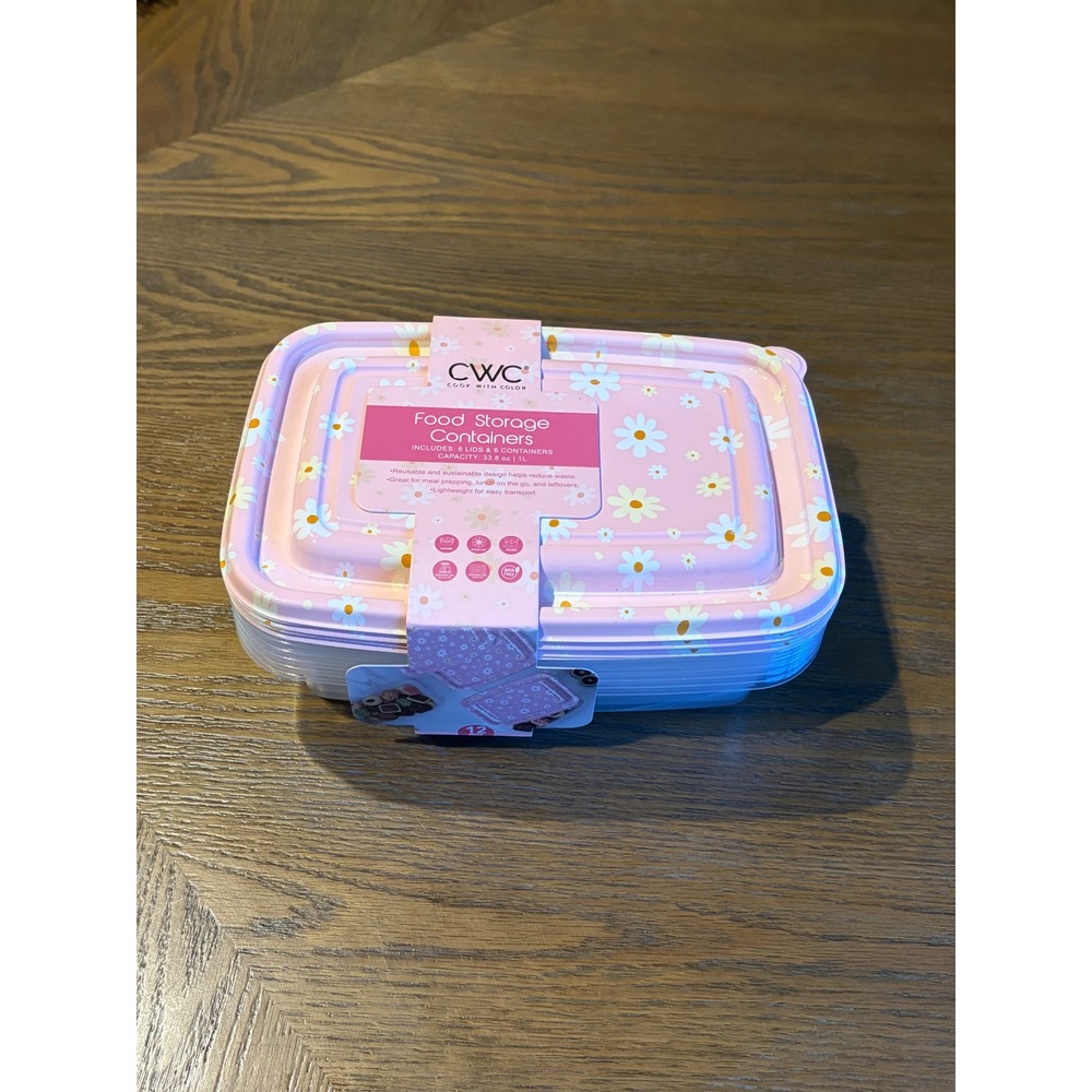 Cook With Color Pink Daisy Floral Food Storage Containers 12pc Set 33.8oz EATG25